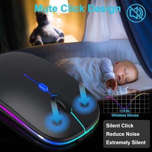 Ultimate Wireless Bluetooth Mouse for i Pad, Mac Book Pro, Air, and PCs – Rechargeable Silent Design for Productivity on the Go – Portable Slim Dual Mode Mouse with LED Indicators and Universal Compatibility