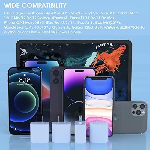 i GENJUN 4 Pack USB C Fast Charger Block – 20 W Power Delivery 3.0 Wall Adapter for i Phone 16/15/14, Galaxy & Pixel – Portable Type C Power Adapter for Air Pods Pro – Compact Travel Essential with Superior Speed and Compatibility
