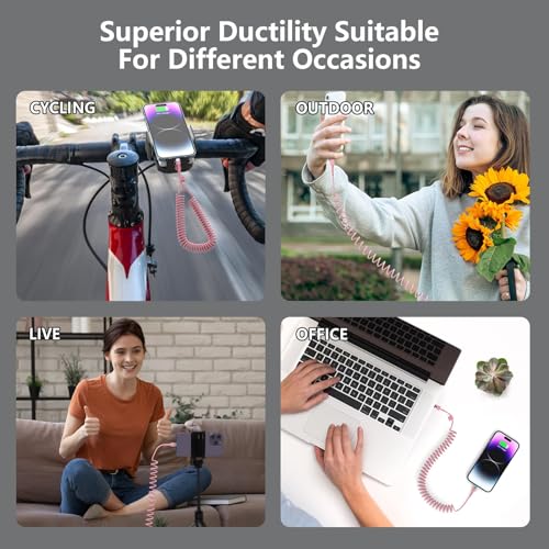 Elevate Your Charging Journey with Opluz Pink Coiled Lightning Cables – 2 Pack, MFi Certified i Phone Car Charger Cords for Fast & Efficient Charging Compatible with i Phone 14/13/12/11 Pro Max/XR/XS/X/8/7 and i Pads – Stylish, Tangle-Free Design Perfect for Car Play Integration and On-the-Go Power!