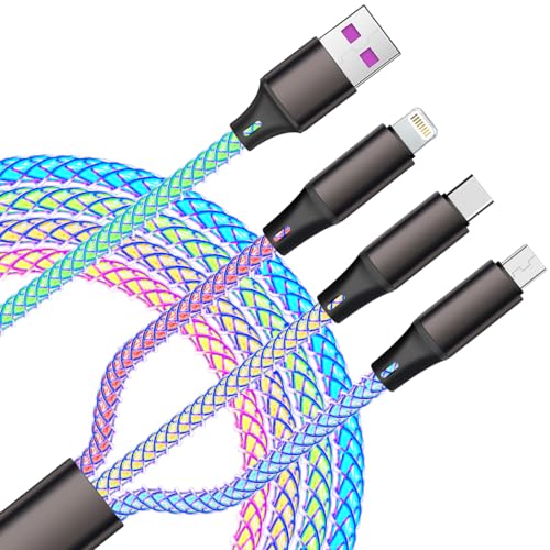 RGB LED 3-in-1 Multi Charging Cable – USB to Lightning, Micro USB & Type-C with 6 A Fast Charging Capability – 3.9 ft Versatile Length for i Phone, Samsung Galaxy, LG, PS5 & Other Devices – Durable & Stylish Charging Solution for Tech Enthusiasts