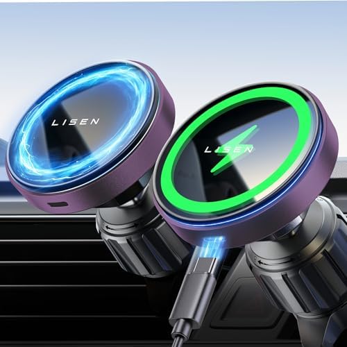 Revolutionize Your Drive with the LISEN i Phone 16 Mag Safe Car Charger Mount – Lightning-Fast 15 W Wireless Power for i Phone 16, 15, 14, 13 & 12 Models, Sleek Silver Air Vent Design for Effortless Navigation and Hands-Free Convenience, Ultimate Compatibility for Modern Drivers