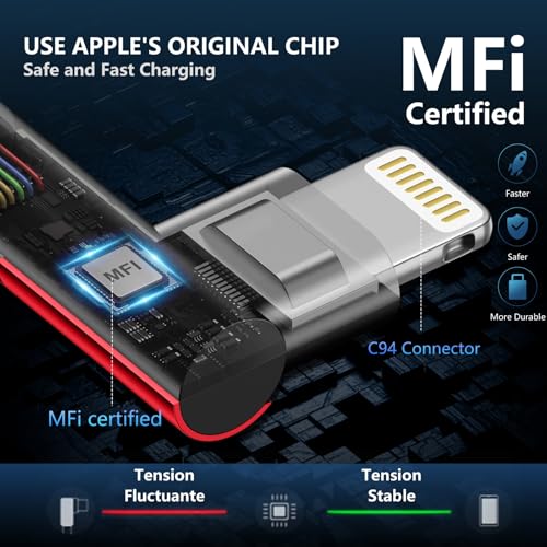 Enhanced 6 FT USB C to Lightning Charging Cable Set – MFi Certified with 90-Degree Design for Optimal Ergonomics – Fast Charging Nylon Braided Cords Compatible with i Phone 14/13/12/11/Pro Max/Plus/8/7 – 3 Pack for Home, Office & Travel Convenience