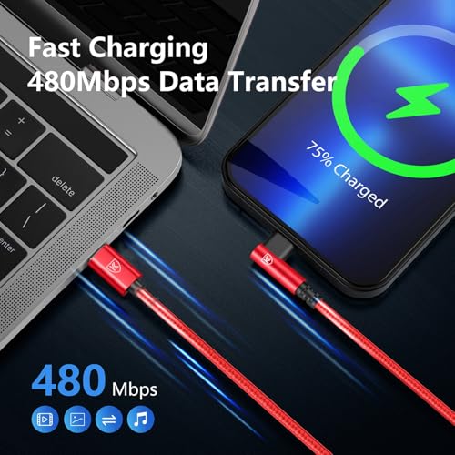 Enhanced 6 FT USB C to Lightning Charging Cable Set – MFi Certified with 90-Degree Design for Optimal Ergonomics – Fast Charging Nylon Braided Cords Compatible with i Phone 14/13/12/11/Pro Max/Plus/8/7 – 3 Pack for Home, Office & Travel Convenience