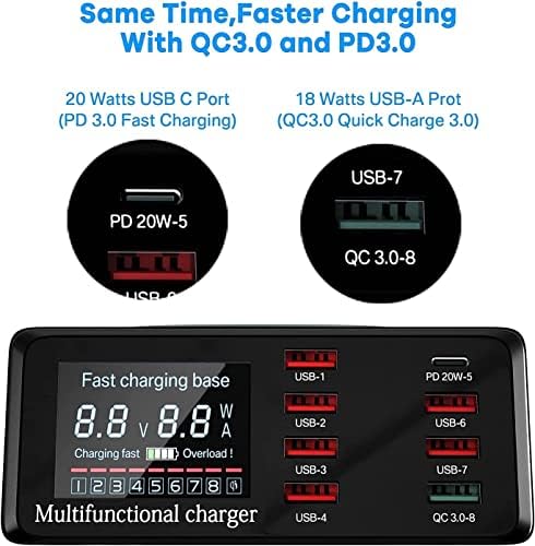 Revolutionize Your Charging Routine with ASOMETECH 100 W 8-Port USB Hub – Ultra-Fast Multi-Device Power Station Featuring PD, Quick Charge 3.0, and Wireless Charging Capabilities – Smart LCD Display for Real-Time Status Monitoring – The Ultimate Solution for Smartphones, Tablets, and More – Optimize Your Workspace with Sleek, Efficient Design for Seamless Connectivity and Clutter-Free Organization