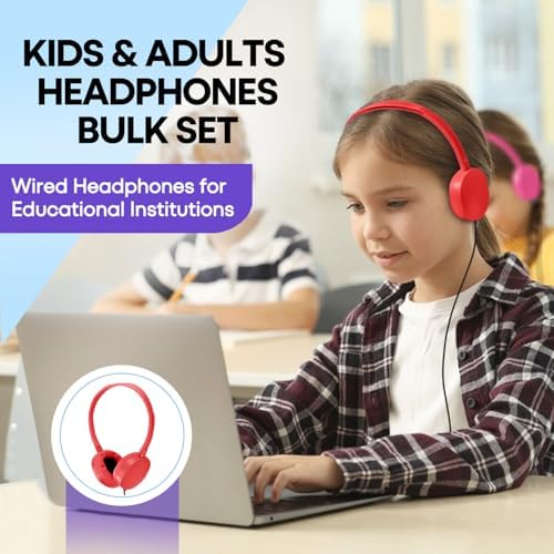 Bulk Headphones for Kids 12 Pack – Premium Wired Earphones with Superior HD Sound Quality for Classroom Learning and Play, Mixed Colors for Inclusive Use, Compatible with 3.5 mm Devices – Essential Audio Gear for Educational Environments