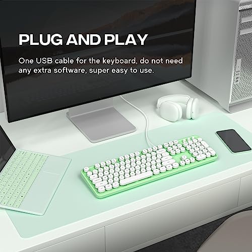 Retro-Inspired Full Size Typewriter Keyboard with Number Pad – Wired USB Keyboards for Windows 7, 8, 10, 11 | Enhance Your Typing Experience with Classic Charm and Modern Efficiency | Perfect for Home and Office Use