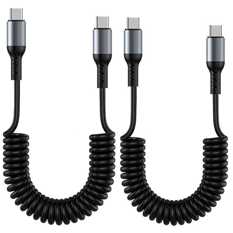 Coiled USB C to USB C Cable 3 ft – Dual Pack Retractable Charging Solution in Pink for Fast Data Transfer and Compatibility with i Phone 16, 15 Pro Max, Samsung Galaxy S24/S23, Moto G8, and Google Pixel – Perfect for Carplay and Android Auto
