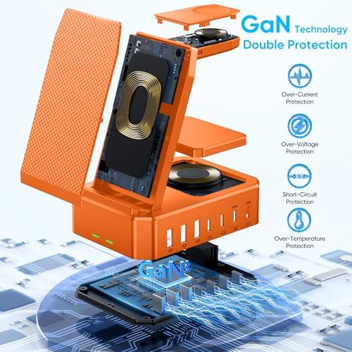 300 W High-Efficiency Charging Hub for Apple Devices – 10-in-1 Wireless Charger Dock with 65 W PD Fast Charging for i Phone, Mac Book, i Watch & Air Pods – Advanced Ga N III Technology, All-in-One Solution for Optimal Device Management and Clutter Reduction