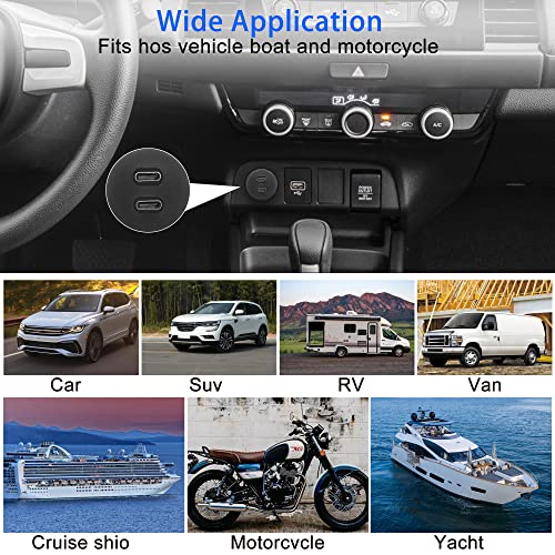 QIANRENON Waterproof Dual USB C 3.0 Extension Cable Adapter – 1 m Panel Mount for Car, Boat, Truck & Motorcycle – High-Speed Data Transfer & Enhanced Compatibility for Outdoor Use