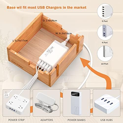 Sleek Bamboo Multi-Device Charging Station with 5 USB Ports, Integrated Smart Watch Stand & 5 Charging Cables – Ultimate Desktop Organizer for Cell Phones, Tablets & Smartwatches – Eco-Friendly Design for Fast Charging & Clutter-Free Spaces