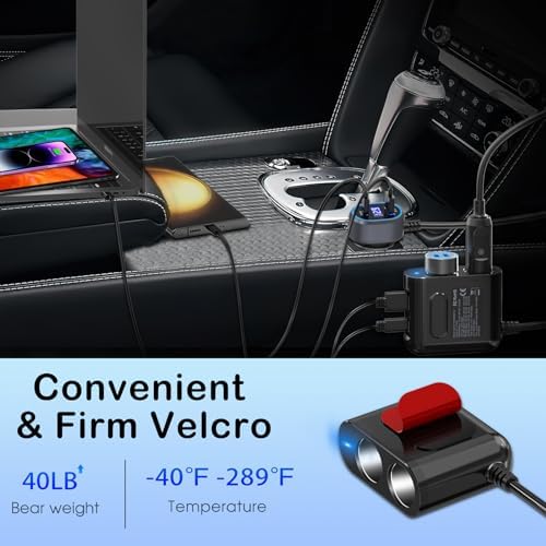 Dual Socket 12 V Car Cigarette Lighter Splitter with PD 65 W Fast Charging Port – 300 W Multi-Port USB Charger and Voltage Monitor for Enhanced Device Compatibility and Safety Features – Perfect for Road Trips and Daily Commuting