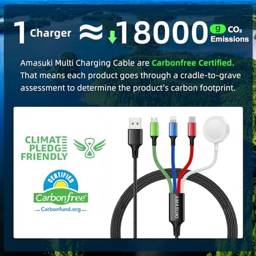 2 Pack 4-in-1 Multi Charging Cable for Apple Watch & i Phone – Travel-Ready Nylon Braided USB C & Micro Compatibility – 4 FT Length for Enhanced Flexibility and Fast Charging – Ideal for Galaxy Android Devices and On-the-Go Power Needs