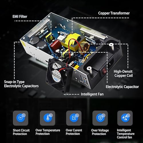 High-Performance 12 V 50 A AC to DC Power Supply – 600 W Universal Switching Converter for LED Strip Lights, CCTV Systems & RV Applications – Enhanced Safety Features & 110 V/220 V Compatibility for Reliable Power Delivery