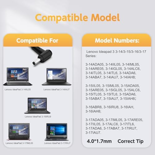 High-Performance 65 W Lenovo Idea Pad Laptop Charger – Compatible with Series 1/3/5 Models, S145, S340, S540 & More – Fast Charging AC Adapter with 20 V Output, Round Tip Connector, and Safety Certified Reliability – Premium Power Supply for Ultimate Device Efficiency