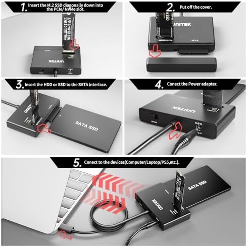 Unitek M.2 NVMe SSD Enclosure Adapter – Ultra-Fast 10 Gbps USB 3.2 Tool-Free External Hard Drive Reader, Versatile M Key Compatibility for M.2 and SATA SSDs, Compact Design for Effortless Portability and Enhanced Data Access