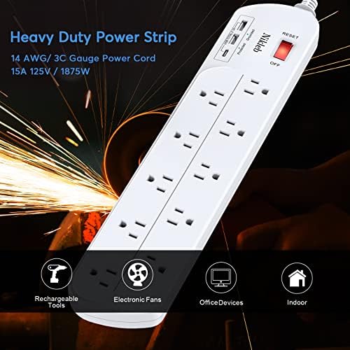 Maximize Your Power with the 23-in-1 Heavy Duty Surge Protector Power Strip – 20 Outlets Plus 2 USB and 1 USB-C Ports, 6 ft Wall-Mountable Extension Cord for Efficient Gaming, Office, and Home Setup – Unmatched Compatibility and Fast Charging Solutions