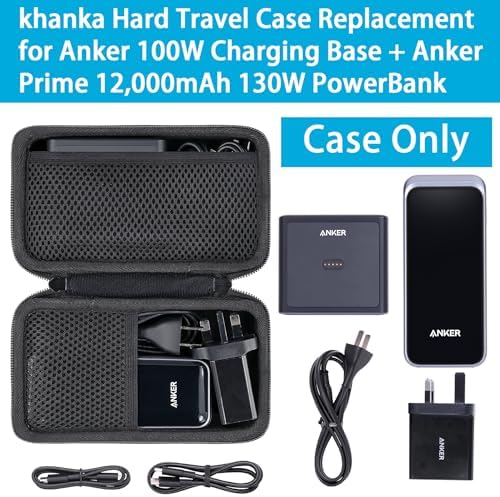Khanka Premium Hard Travel Case for Anker 100 W Charging Base & Anker Prime 20,000/27,650 m Ah Power Banks – Shockproof Storage Solution with Interior Accessory Pocket for Ultimate Portability and Protection