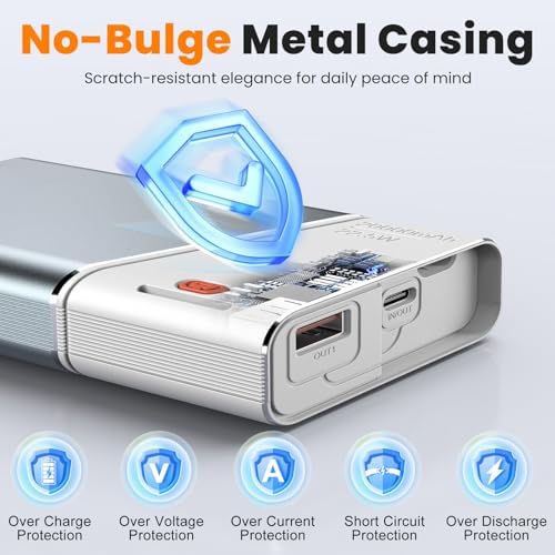 Lightning-Fast 22.5 W Portable Power Bank – 20,000 m Ah Aerospace Metal Charger with Detachable USB-C Cable & TSA Compliance – Ideal Travel Companion for i Phone 16, Samsung S24, and More – Superior Durability & Rapid Charging with 3-Year Guarantee
