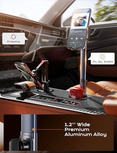 Dual-Function Aluminum Alloy Car Cup Holder and Phone Mount – Universal Fit for 2.5-4” Cup Holders, Adjustable Design for Optimal Stability and Convenience, 360-Degree Rotation for Hands-Free Navigation and Calls, Effortless Installation, Ideal Car Accessory for Modern Drivers