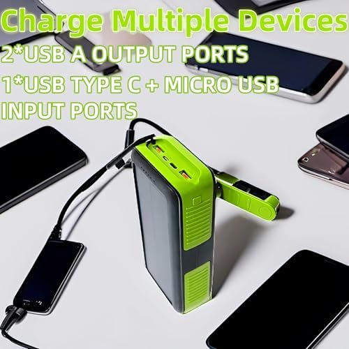 Ultimate Solar Power Bank 63200 m Ah – High-Capacity Portable Charger with Hand Crank, Dual Outputs, and 4 LED Flashlight Modes for Camping, Travel, and Emergency Use – Durable, Waterproof, and Fast Charging Compatible with All Devices