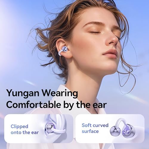 Chic Purple Wireless Bluetooth 5.4 Clip-On Earbuds for Women – Open Ear Design Enhances Comfort and Safety, Ideal Waterproof Fitness Headphones for Gym, Daily Commutes, and Leisure – Extended Battery Life & Superior Connectivity for Seamless Audio Experience