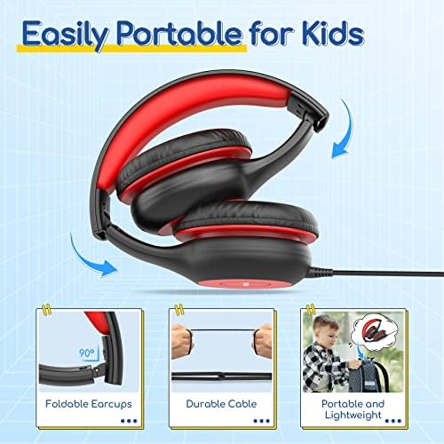 Kid-Friendly Foldable Wired Headphones with Microphone – Volume Limiting Safety (85/94 d B) for Hearing Protection, Share Port for Collaborative Audio, Ideal for Tablets, PCs, and School Use – Enhanced Type C Compatibility for Optimal Sound Quality and Comfort