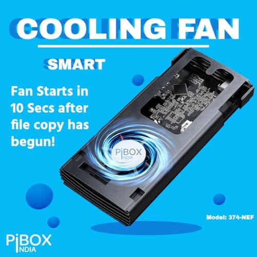 High-Speed Pibox India NVMe M2 Enclosure with Fan – USB 3.2 10 Gbps Tool-Free SSD Adapter for 2230/2242/2260/2280 M & B&M Keys – PCI-E NVMe Reader with Enhanced RTL9210 Performance and Heat Dissipation Solutions