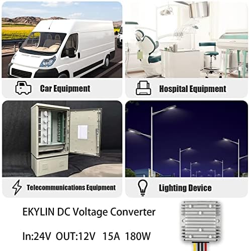 Heavy Duty Waterproof 24 V to 12 V DC Power Converter – 5 A 60 W Versatile Adapter for Vehicles, Marine, and Solar Applications by EKYLIN Power Accessories – Reliable, Durable, and Efficient Power Solution for Every Outdoor Adventure