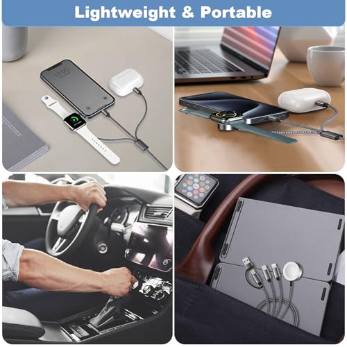 Revolutionary 3-in-2 USB C Charging Cable for Apple Watch, i Phone, and Air Pods – Ultra-Fast Multi-Device Power Hub Compatible with i Watch Ultra/SE, i Phone 16-11, and Galaxy S23 – Lightweight Travel Charger for Effortless On-the-Go Charging and Enhanced Performance