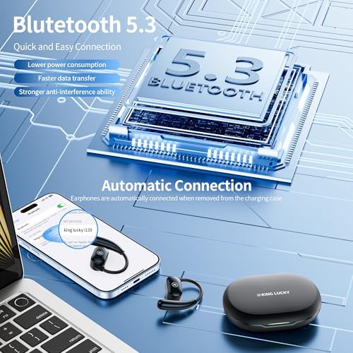 Kinglucky Open Ear Bluetooth Earbuds – Lightweight, IPX5 Waterproof Wireless Headphones with Noise-Cancelling Mic for Superior Call Clarity, Perfect for Running, Cycling, and Active Lifestyles