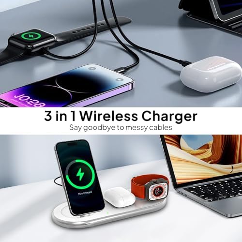 Revolutionary 3-in-1 Magnetic Charging Hub for Apple Devices – Wireless Charger for i Phone 15/14/13/12, Air Pods Pro & All Apple Watches (Sleek Black Design) – Fast, Efficient Power Solution with Space-Saving Design for Ultimate Convenience