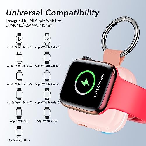 HUOTO Compact Magnetic Wireless Charger for Apple Watch – 1200 m Ah Portable Power Bank Keychain, Compatible with Series 10/9/8/Ultra 2/Ultra/7/6/5/4/3/2/SE, Ideal Travel Accessory for Effortless Charging On-the-Go