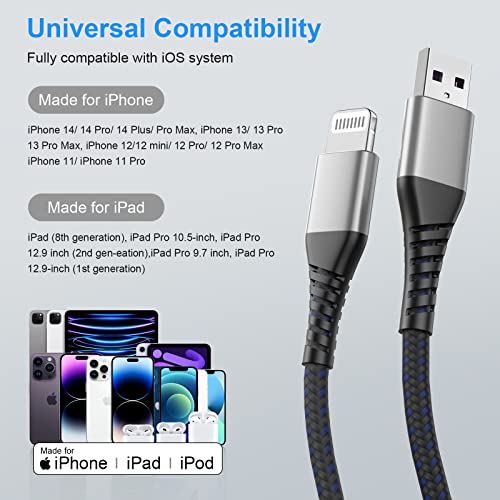 MFi Certified 16 ft Lightning Cable – 2 Pack Extra Long i Phone Charger for Ultimate Charging Flexibility, Fast Data Transfer, Durable Braided Design, Compatible with i Phone 12/11/11 Pro/11 Max/X/XS/XR/XS Max/8/7/6/5 S/SE and i Pad Mini/Air – Enhanced Performance in Blue