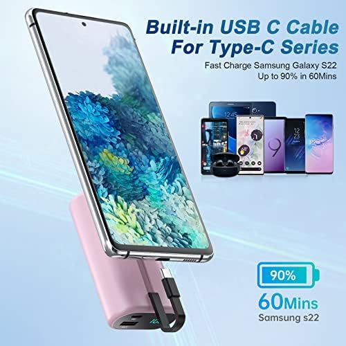 Compact 10800 m Ah Portable Charger with Built-in USB-C Cable – Fast PD 3 A Power Bank for Samsung Galaxy S22/S21, Note, Moto, and LG – LCD Display for Real-Time Battery Monitoring – Ultimate Solution for Mobile Charging Needs