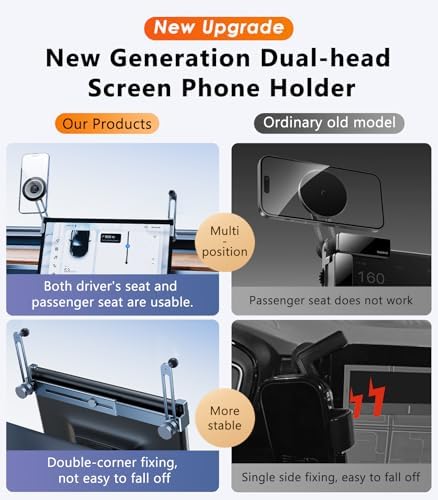 Dual Head Tesla Phone Mount Model Y/3 2026 2025 2024 2023 2022 2021, [Magnetic/Clip] Car Accessories for Tesla Screen Phone Holder Stand, (Fit for Tesla Model Y(Juniper)/3(Highland)) – Enhanced Compatibility and Speed