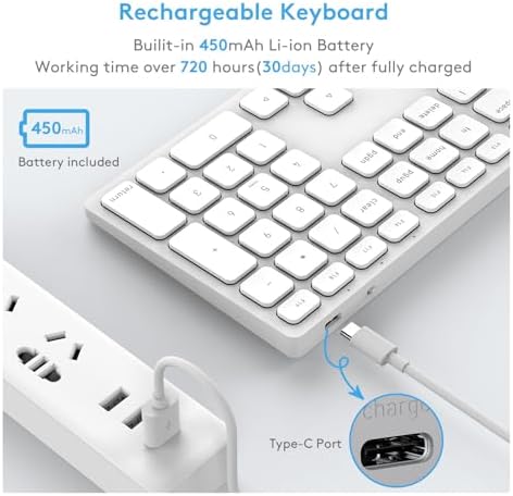 Upgrade Your Typing with a Wireless Bluetooth Keyboard & Numeric Keypad for Mac – Rechargeable, Sleek Design, Ultimate Compatibility with i Mac, Mac Book, i Pad for Enhanced Productivity and Efficiency