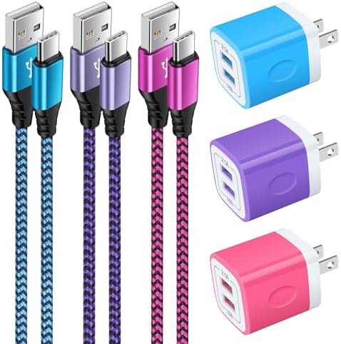 Ultimate Fast Charging Dual Port USB Wall Charger Trio – 2.1 A Quick Charge Adapter with Type C Cable for Samsung Galaxy S24 Ultra, i Phone 16, Google Pixel 9 Pro & More – Perfect Travel-Ready Power Solution for Active Lifestyles