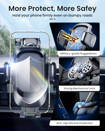 REEVAA Military-Grade Car Phone Holder – Ultra-Stable, Versatile Dashboard & Windshield Mount for i Phone 16, 15, 14 Pro Max, Samsung Galaxy S24, S25 – Secure, Easy Installation & Enhanced Compatibility for Safe Driving