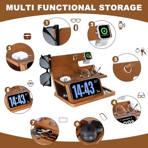 Elevate Your Charging Game: 3-in-1 Wooden Charging Station for i Phone 16, Compatible with Apple Watch and Air Pods – Perfect Father’s Day Gift for Dads, Husbands, and Sons – Sleek Nightstand Organizer with Enhanced Speed and Style