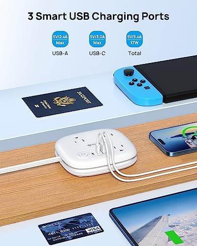 Ultimate Travel Power Strip with Fast Charging USB-C, 3 Spacious Outlets, and 2.6 FT Cord – Perfect for Hotels, Cruise Ships & On-the-Go Power Needs – Compact & Lightweight Design for Effortless Portability and Enhanced Device Compatibility