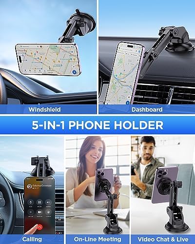 Ultimate IPOW Magnetic Car Phone Mount – Upgraded Alligator Clip Design for Unmatched Stability | Strong Magnet for i Phone 14, 13, 12 Pro Max & Samsung Galaxy | Universal Smartphone Compatibility | Effortless One-Handed Operation & Adjustable Vent Clip for Enhanced Viewing Experience
