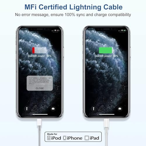 Apple MFi Certified 10 ft Lightning Charger Cable – Dual Pack Fast Charging Cords with USB Wall Adapters for i Phone 14/13/12/11 Pro Max/SE/i Pad – Ultimate Convenience & Speed for All Lightning Devices