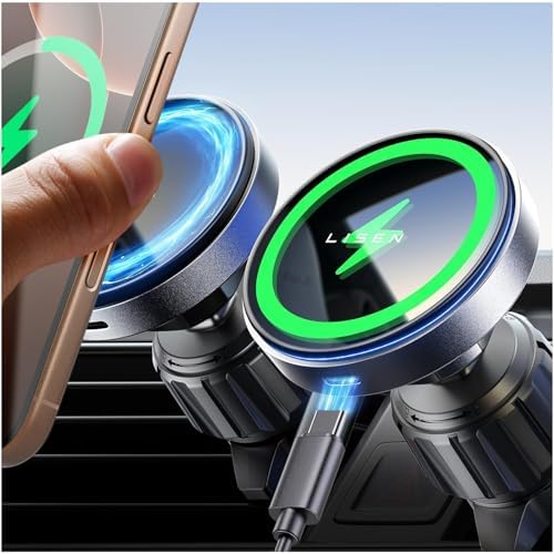 Revolutionize Your Drive with the LISEN i Phone 16 Mag Safe Car Charger Mount – Lightning-Fast 15 W Wireless Power for i Phone 16, 15, 14, 13 & 12 Models, Sleek Silver Air Vent Design for Effortless Navigation and Hands-Free Convenience, Ultimate Compatibility for Modern Drivers