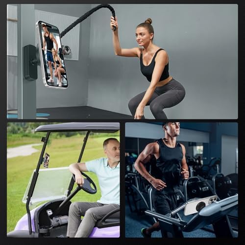 DUEDUE Magnetic Phone Holder for Gym – 360-Degree Rotating Mount, Ideal for i Phone 12-16 Series – Hands-Free Secure Stand for Ultimate Workout Efficiency – Sleek Black Design for Unmatched Accessibility and Viewing Freedom