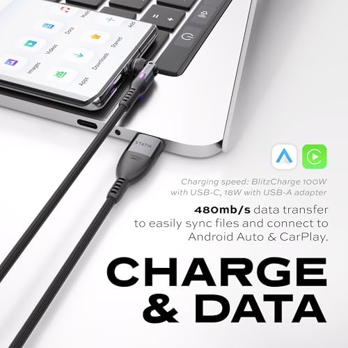 Statik Power Pivot 12 W USB-C Cable – 6 FT Right-Angle Design with 360-Degree Rotating Head for Seamless Charging & Data Transfer, Ideal for Home & Office Setup, Compatible with Smartphones, Tablets, and Laptops, Premium Durability & Flexibility for Enhanced Convenience and Performance