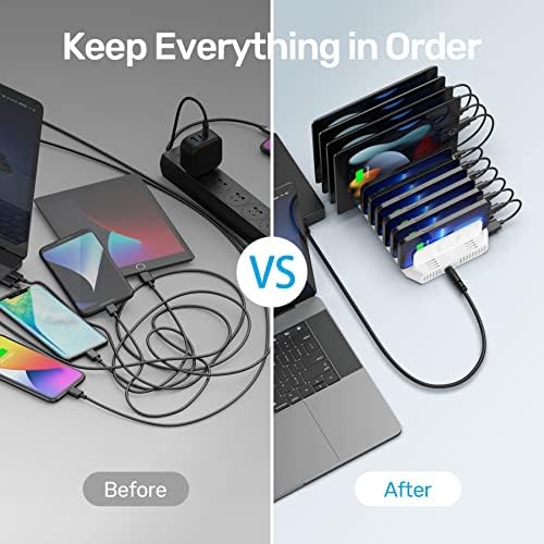 Unitek 10-Port USB Charging Station: Smart IC Technology for Fast, Organized Device Charging with Adjustable Dividers – Ideal for i Pads, Tablets, Kindles & i Phones in Home or Office Settings