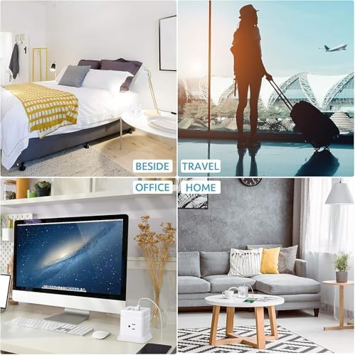 BEVA 10 ft Travel Power Strip with USB – Compact Cube Charging Station Featuring 4 Spacious Outlets and 3 Fast USB Ports for Home, Office, and Dorm Use – Overload Protection for Safe, Efficient Power Management
