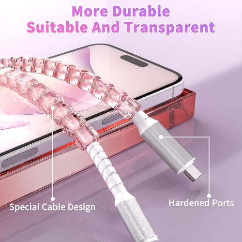 Stylish MFi Certified USB C to i Phone Charger Cable – 3 FT Square Beaded Purple Design for Rapid 66 W Fast Charging & High-Speed Data Sync – Compatible with i Phone 14, 13, 12, 11 Plus, Pro Max & i Pad 9 th/8 th – Durable, Elegant, and Efficient Charging Solution