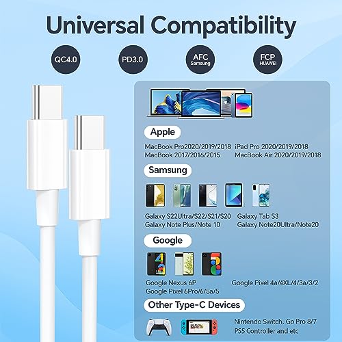 High-Speed 100 W USB C to USB C Cable 2 Pack – 10 ft Fast Charging Cord for i Phone 16/15/Pro/Max/Plus, Mac Book, i Pad Pro/Air, Samsung – Durable Type C Charger with Enhanced Compatibility & 480 Mbps Data Transfer