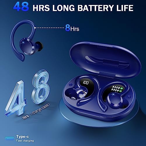 Premium Bluetooth 5.3 Wireless Earbuds – IP7 Waterproof Sport Headphones with 48-Hour Battery Life, Noise-Cancelling Mic, and 3 D Hi-Fi Stereo for Ultimate Workout Performance – Perfect for Running and Gym Enthusiasts
